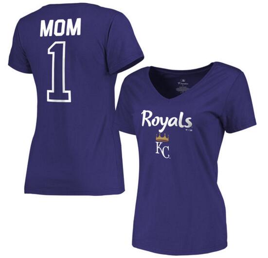 Kansas City Royals Women's 2017 Mother's Day #1 Mom V Neck T Shirt Royal