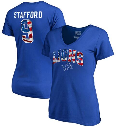 Matthew Stafford Detroit Lions NFL Pro Line by Fanatics Branded Women's Banner Wave Name & Number T Shirt Royal