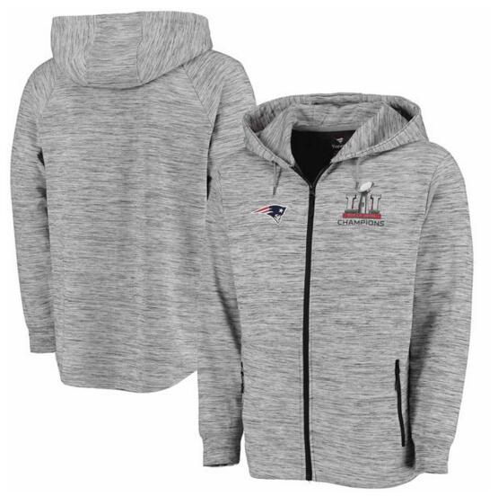 New England Patriots Pro Line by Fanatics Branded Super Bowl LI Champions Left Tackle Space Dye Full Zip Hoodie Heathered Gray