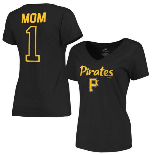 Pittsburgh Pirates Women's 2017 Mother's Day #1 Mom V Neck T Shirt Black