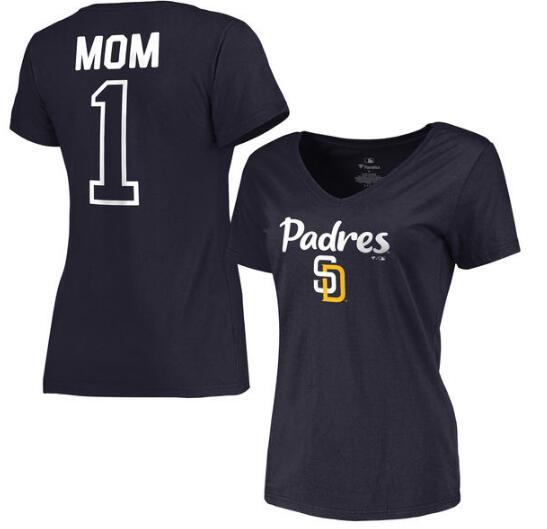 San Diego Padres Women's 2017 Mother's Day #1 Mom V Neck T Shirt Navy