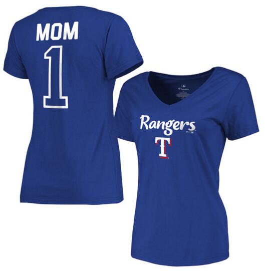 Texas Rangers Women's 2017 Mother's Day #1 Mom V Neck T Shirt Royal
