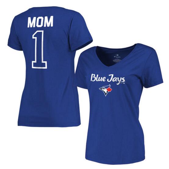 Toronto Blue Jays Women's 2017 Mother's Day #1 Mom V Neck T Shirt Royal