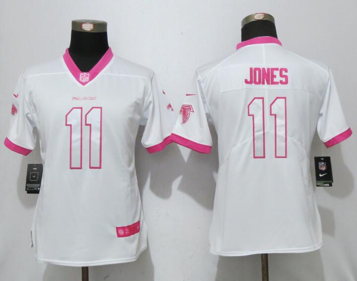 Nike Falcons 11 Julio Jones White Pink Women Game Jersey
