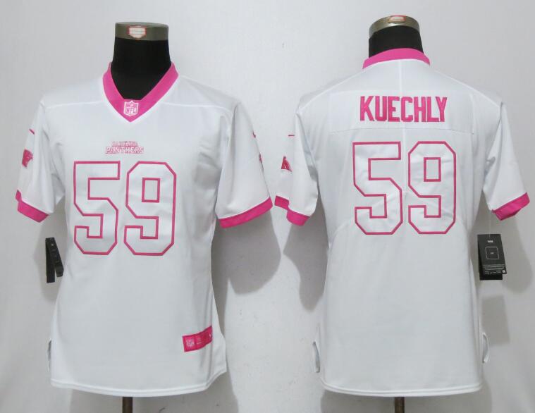 Nike Panthers 59 Luke Kuechly White Pink Women Game Jersey