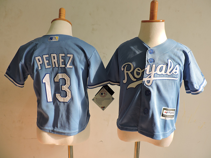 Royals 13 Salvador Perez Light Blue Toddler Cool Base Jersey