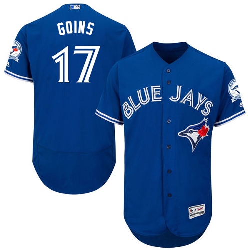 Blue Jays 17 Ryan Goins Blue With 40th Anniversary Patch Flexbase Jersey