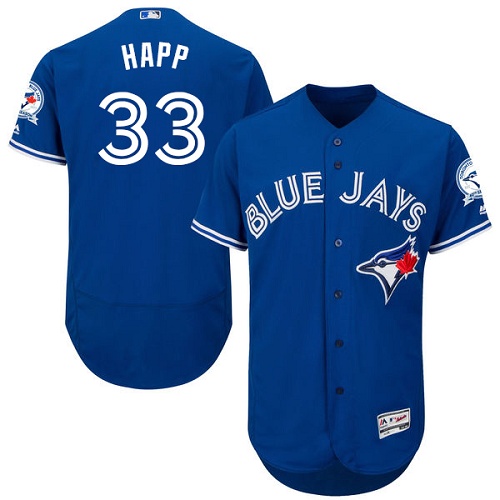 Blue Jays 33 J.A. Happ Blue With 40th Anniversary Patch Flexbase Jersey