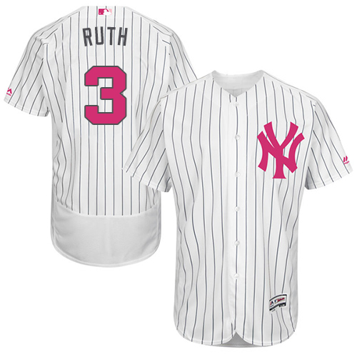 Yankees 3 Babe Ruth White Mother's Day Flexbase Jersey
