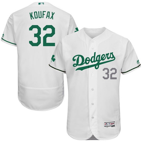 Dodgers 32 Sandy Koufax White St. Patrick's Day Flexbase Jerse