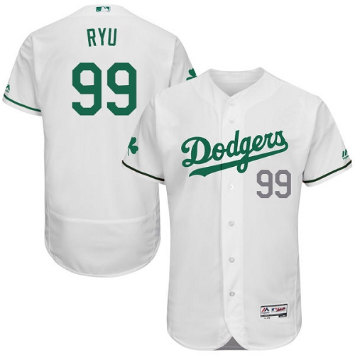 Dodgers 99 Hyun Jin Ryu White St. Patrick's Day Flexbase Jerse