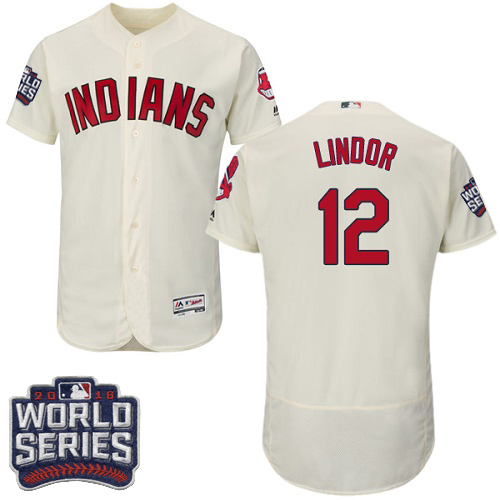Indians 12 Francisco Lindor Cream 2016 World Series Flexbase Jersey