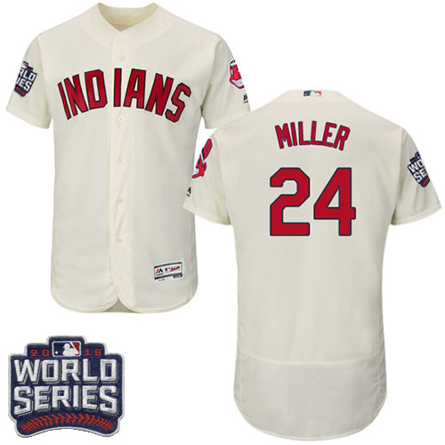 Indians 24 Andrew Miller Cream 2016 World Series Flexbase Jersey