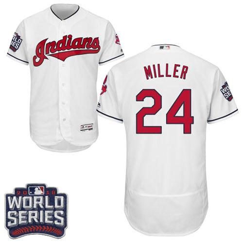 Indians 24 Andrew Miller White 2016 World Series Flexbase Jersey