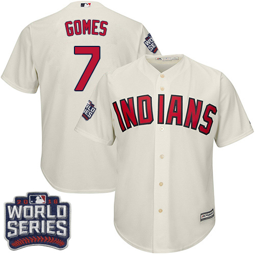 Indians 7 Yan Gomes Cream 2016 World Series Cool Base Jersey