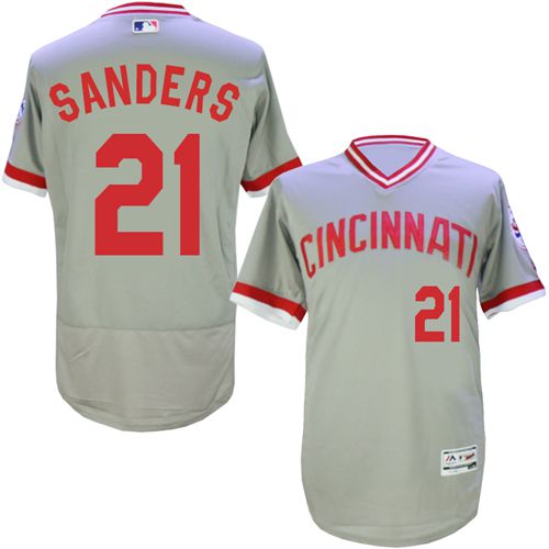 Reds 21 Reggie Sanders Gray Cooperstown Collection Flexbase Jersey