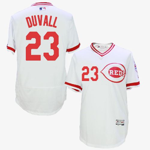 Reds 23 Adam Duvall White Cooperstown Collection Flexbase Jersey