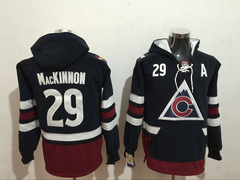Avalanche 29 Nathan MacKinnon Navy All Stitched Hooded Sweatshirt