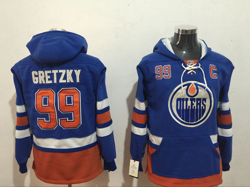 Oilers 99 Wayne Gretzky Blue All Stitched Hooded Sweatshirt