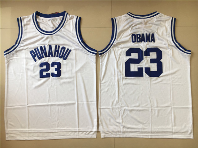 Punahou High School 23 Barack Obama White Basketball Jersey