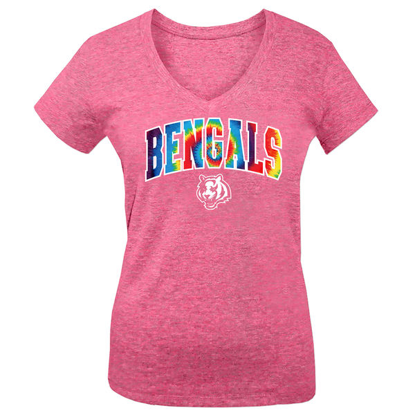 Cincinnati Bengals 5th & Ocean by New Era Girls Youth Tie Dye Tri Blend V Neck T-Shirt Pink