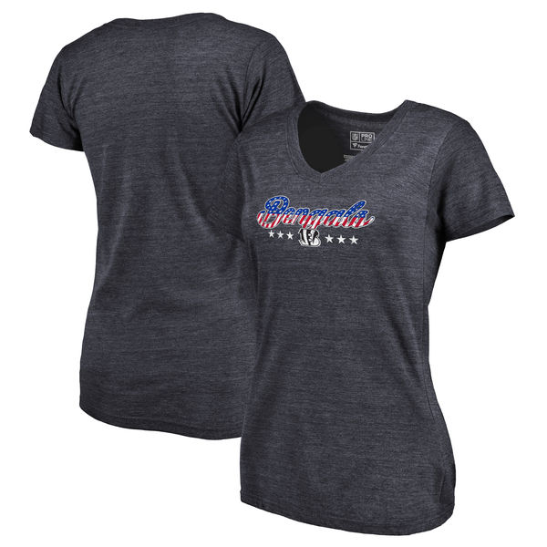 Cincinnati Bengals NFL Pro Line by Fanatics Branded Women's Spangled Script Tri Blend T-Shirt Navy