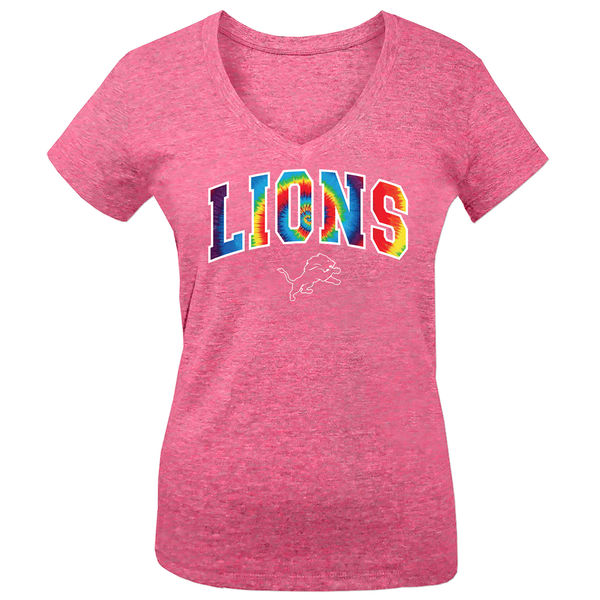 Detroit Lions 5th & Ocean by New Era Girls Youth Tie Dye Tri Blend V Neck T-Shirt Pink