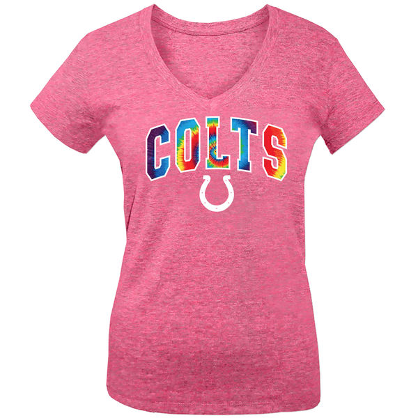 Indianapolis Colts 5th & Ocean by New Era Girls Youth Tie Dye Tri Blend V Neck T-Shirt Pink