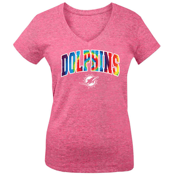 Miami Dolphins 5th & Ocean by New Era Girls Youth Tie Dye Tri Blend V Neck T-Shirt Pink