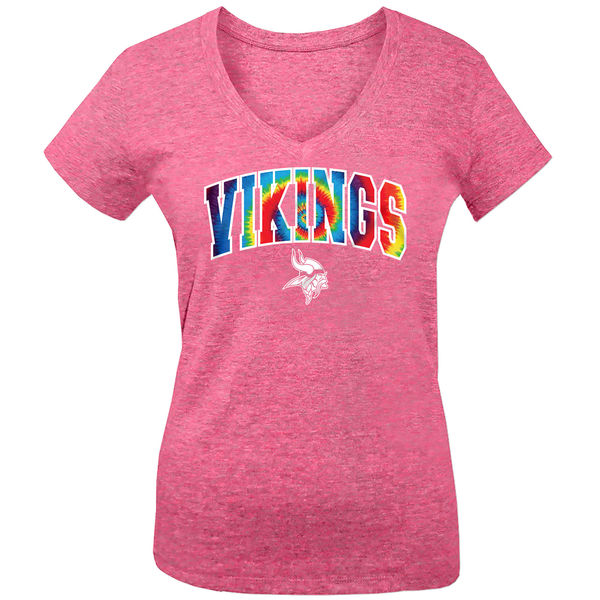 Minnesota Vikings 5th & Ocean by New Era Girls Youth Tie Dye Tri Blend V Neck T-Shirt Pink
