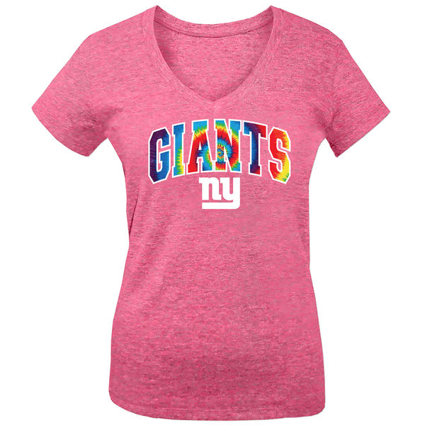 New York Giants 5th & Ocean by New Era Girls Youth Tie Dye Tri Blend V Neck T-Shirt Pink