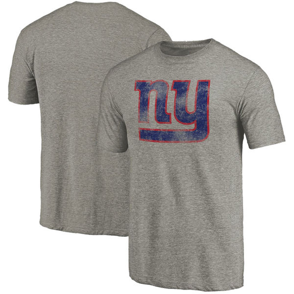 New York Giants NFL Pro Line by Fanatics Branded Distressed Primary Logo Tri Blend T-Shirt Heathered Gray