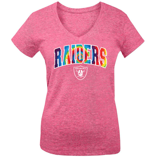 Oakland Raiders 5th & Ocean by New Era Girls Youth Tie Dye Tri Blend V Neck T-Shirt Pink