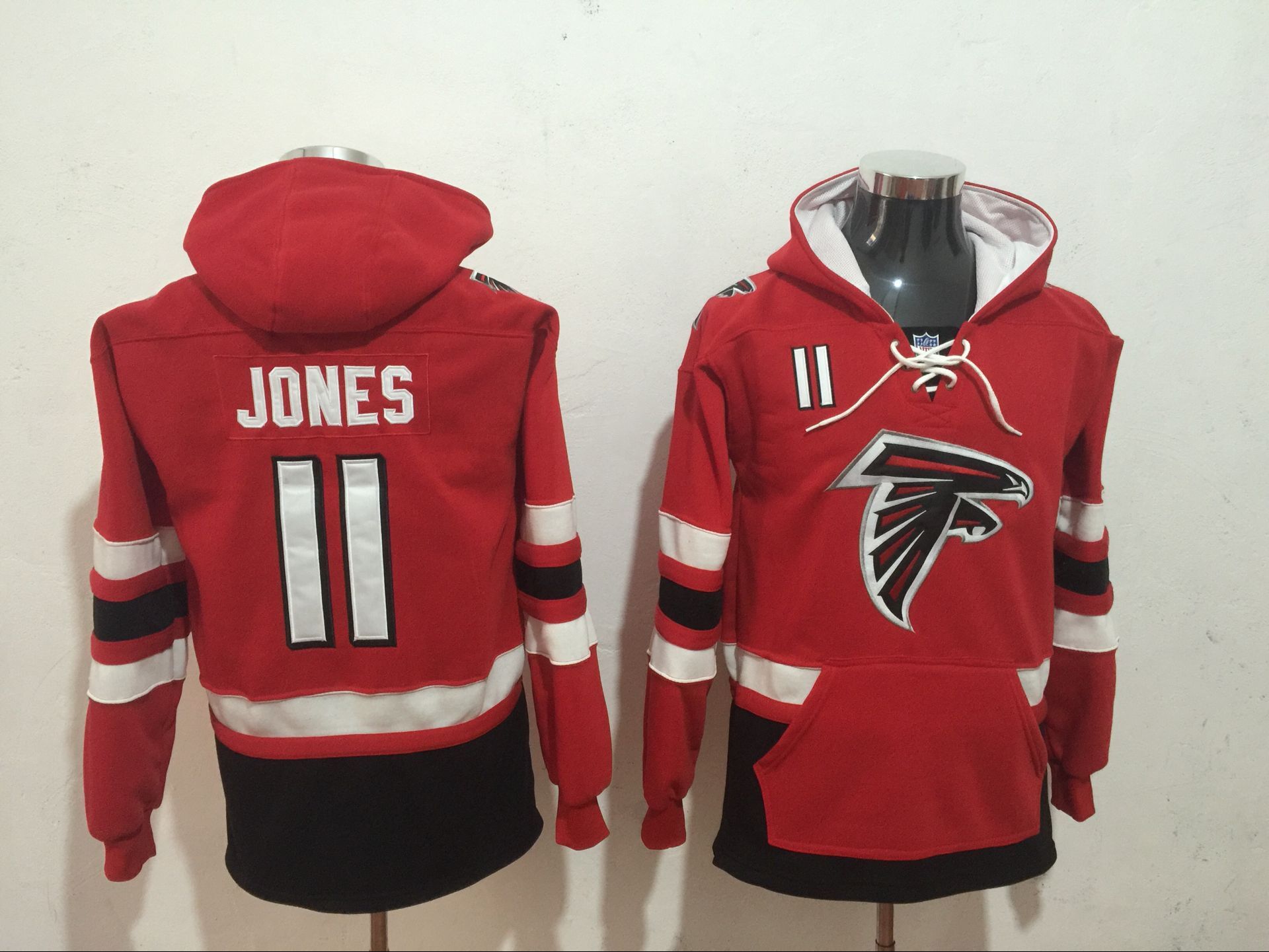 Atlanta Falcons 11 Julio Jones Red All Stitched Hooded Sweatshirt