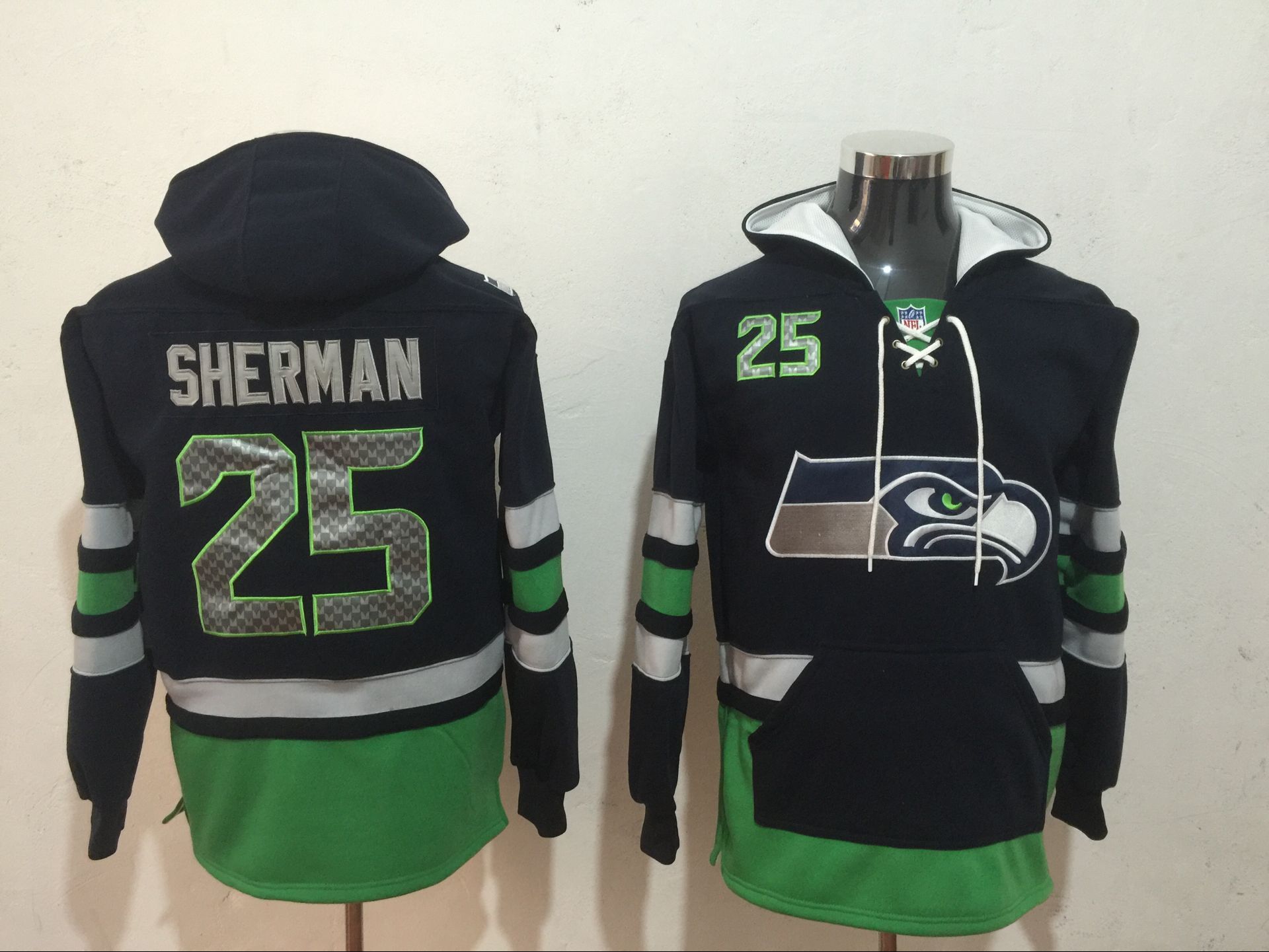 Seattle Seahawks 25 Richard Sherman Black All Stitched Hooded Sweatshirt