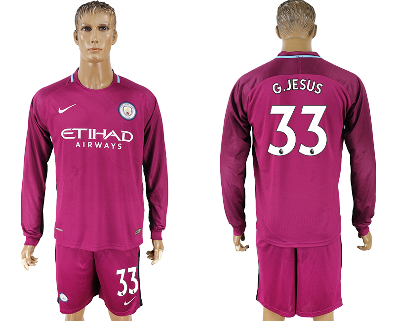 2017-18 Manchester City 33 G.JESUS Away Long Sleeve Soccer Jersey