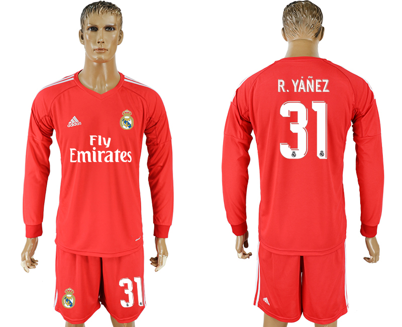 2017-18 Real Madrid 31 R.YANEZ Red Goalkeeper Long Sleeve Soccer Jersey