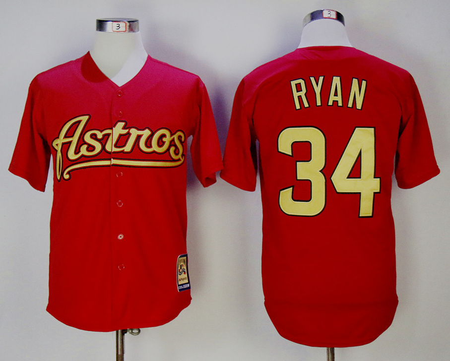 Astros 34 Nolan Ryan Red Gold Cooperstown Collection Jersey