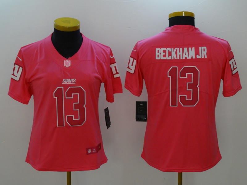 Nike Giants 13 Odell Beckham Jr Pink Fashion Women Limited Jersey