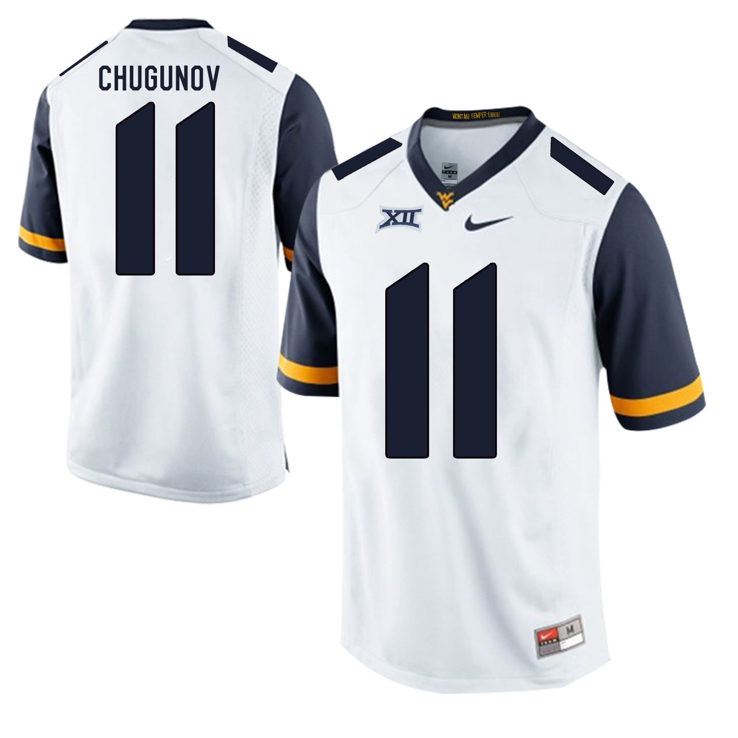 West Virginia Mountaineers 11 Chris Chugunov White College Football Jersey