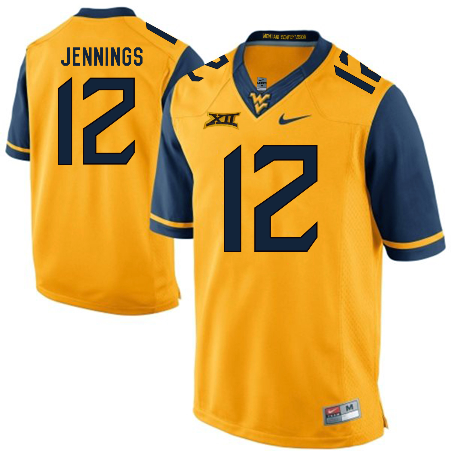 West Virginia Mountaineers 12 Gary Jennings Gold College Football Jersey