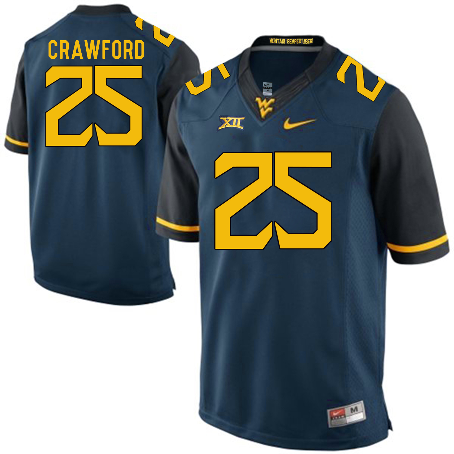West Virginia Mountaineers 25 Justin Crawford Navy College Football Jersey