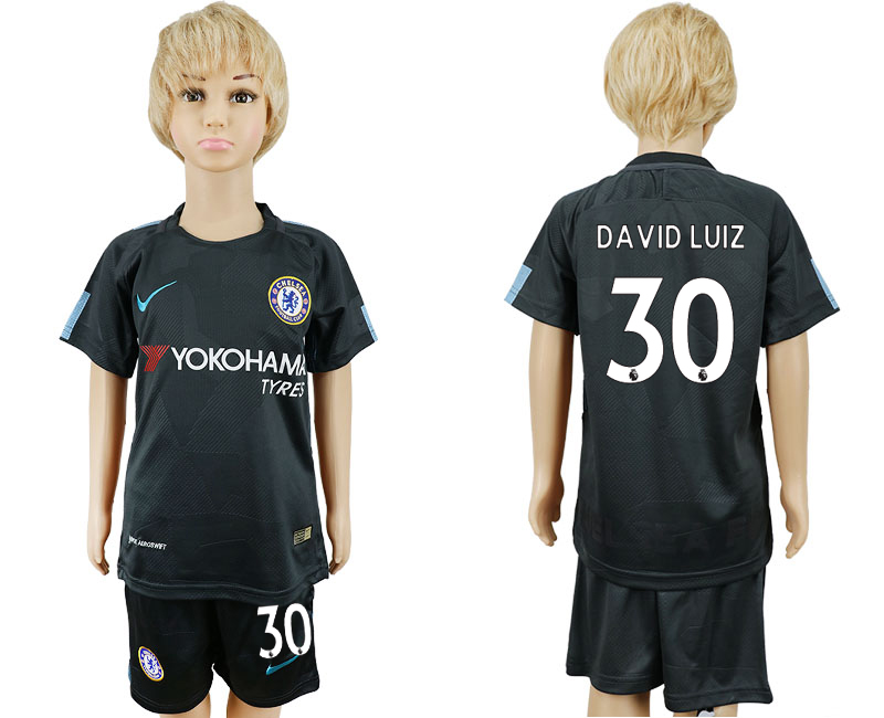 2017-18 Chelsea 30 DAVID LUIZ Third Away Youth Soccer Jersey