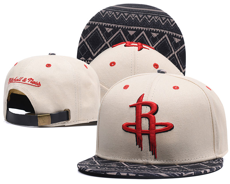 Rockets Team Logo Cream Peaked Mitchell & Ness Adjustable Hat GS2