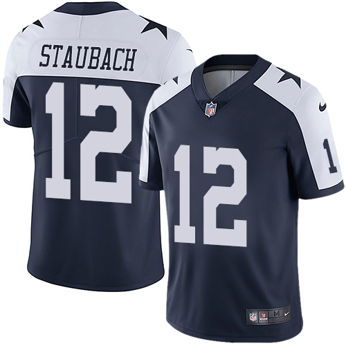 Nike Cowboys 12 Roger Staubach Navy Throwback Vapor Untouchable Player Limited Jersey