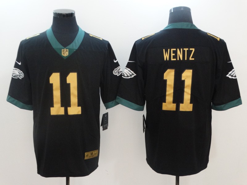 Nike Eagles 11 Carson Wentz Black Gold Color Rush Limited Jersey