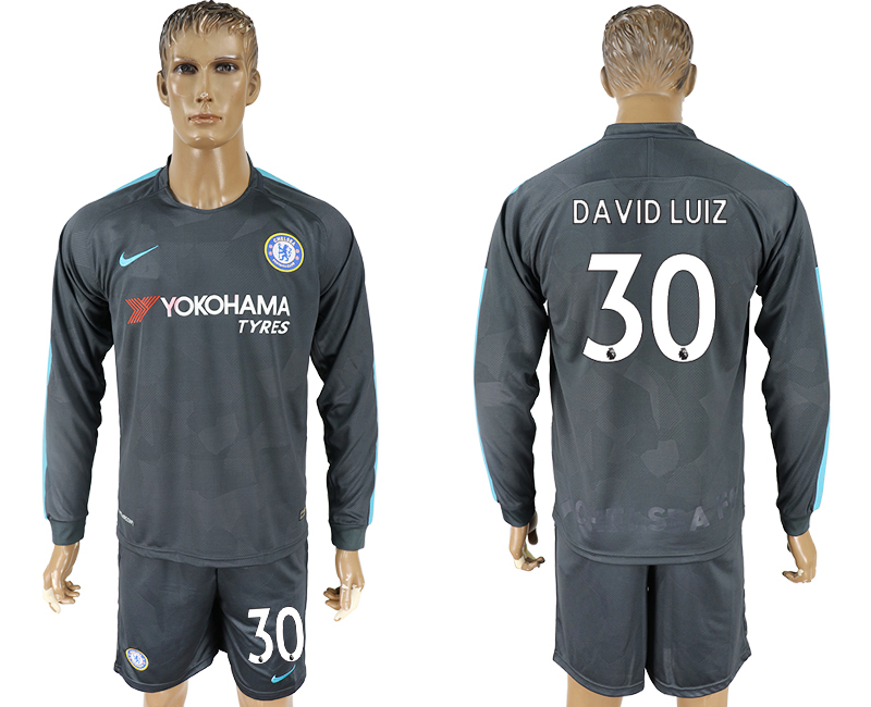 2017-18 Chelsea 30 DAVID LUIZ Third Away Long Sleeve Soccer Jersey