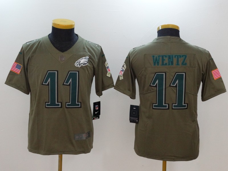 Nike Eagles 11 Carson Wentz Youth Olive Salute To Service Limited Jersey