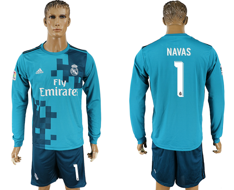 2017-18 Real Madrid 1 NAVAS Away Long Sleeve Soccer Jersey
