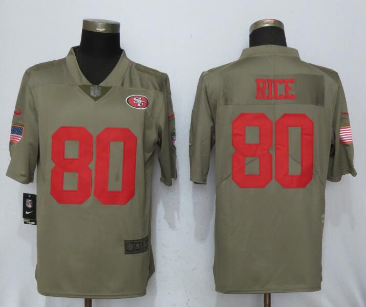 Nike 49ers 80 Jerry Rice Olive Salute To Service Limited Jersey